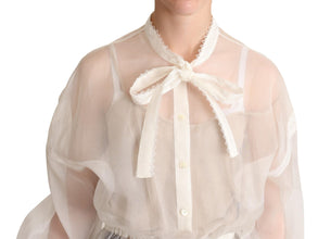 White Ascot Collar Long Sleeves Blouse Top Dolce & Gabbana