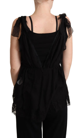 Black Silk Lace Trim Camisole Tank Top Dolce & Gabbana