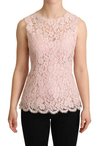 Pink Floral Lace Sleeveless Tank Blouse Top Dolce & Gabbana