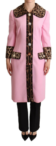 Pink Leopard Wool Trenchcoat Jacket Dolce & Gabbana