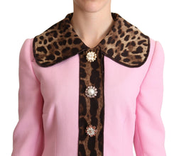 Pink Leopard Wool Trenchcoat Jacket Dolce & Gabbana