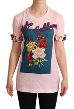 Pink Cotton Floral Roses Crewneck T-shirt Dolce & Gabbana