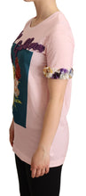 Pink Cotton Floral Roses Crewneck T-shirt Dolce & Gabbana