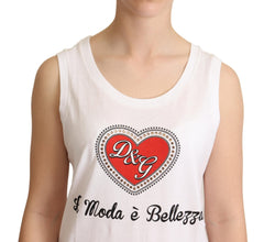 White La Moda Crystal Tank Top T-shirt Dolce & Gabbana