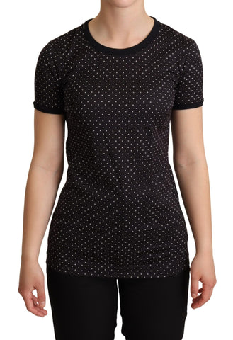 Black Dotted Crewneck  Cotton T-shirt Dolce & Gabbana