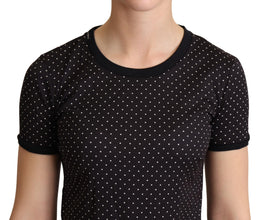 Black Dotted Crewneck  Cotton T-shirt Dolce & Gabbana
