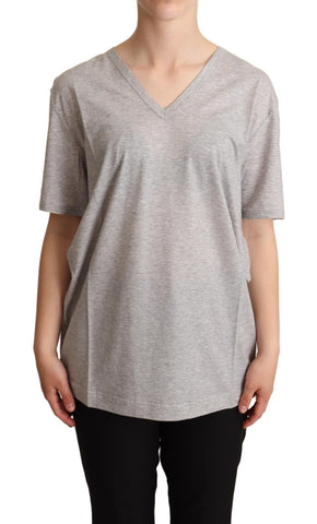 Gray Solid 100% Cotton V-neck Top T-shirt Dolce & Gabbana