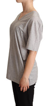 Gray Solid 100% Cotton V-neck Top T-shirt Dolce & Gabbana