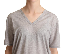 Gray Solid 100% Cotton V-neck Top T-shirt Dolce & Gabbana