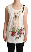 White Dog Floral Print Embellished  T-shirt Dolce & Gabbana