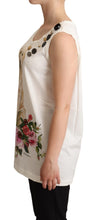 White Dog Floral Print Embellished  T-shirt Dolce & Gabbana