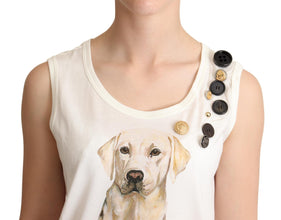 White Dog Floral Print Embellished  T-shirt Dolce & Gabbana