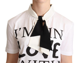 White Cotton Silk Blend Ascot Collar T-shirt Dolce & Gabbana