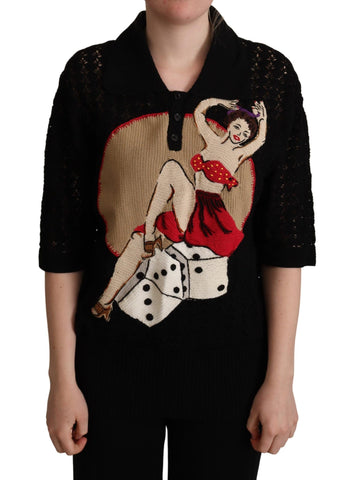 Black Embroidered Knitted Cotton Sweater Dolce & Gabbana