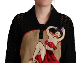 Black Embroidered Knitted Cotton Sweater Dolce & Gabbana