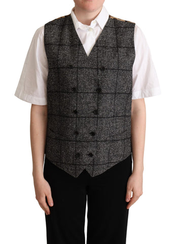 Gray Wool Leopard Print Waistcoat Vest Dolce & Gabbana