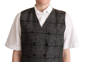 Gray Wool Leopard Print Waistcoat Vest Dolce & Gabbana