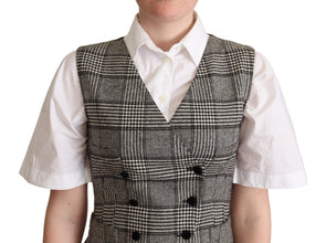 Gray Checkered Sleeveless Waistcoat Vest Dolce & Gabbana