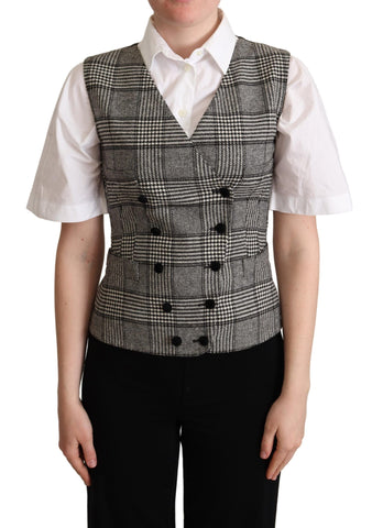 Gray Checkered Sleeveless Waistcoat Vest Dolce & Gabbana