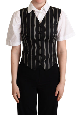 Black Striped Leopard Print Waistcoat Vest Dolce & Gabbana