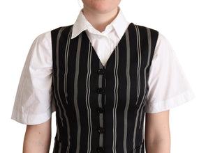 Black Striped Leopard Print Waistcoat Vest Dolce & Gabbana