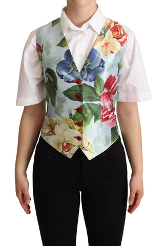 Mint Green Floral Silk Waistcoat Vest Dolce & Gabbana