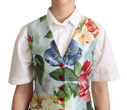 Mint Green Floral Silk Waistcoat Vest Dolce & Gabbana