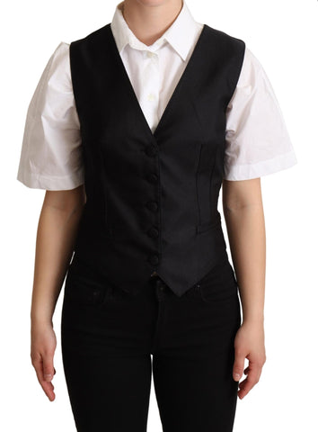 Black Silk Sleeveless Waistcoat Vest Dolce & Gabbana