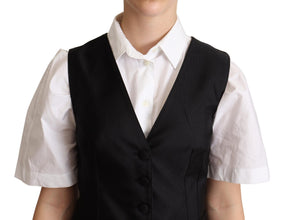 Black Silk Sleeveless Waistcoat Vest Dolce & Gabbana