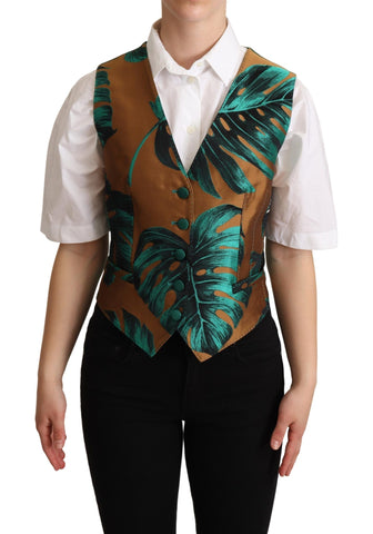 Green Jacquard Leaf Gold Waistcoat Vest Dolce & Gabbana
