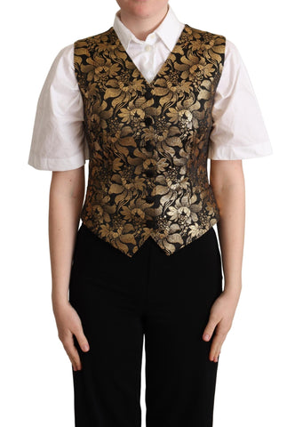 Black Gold Jacquard Silk Waistcoat Vest Dolce & Gabbana