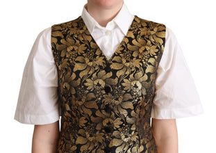 Black Gold Jacquard Silk Waistcoat Vest Dolce & Gabbana