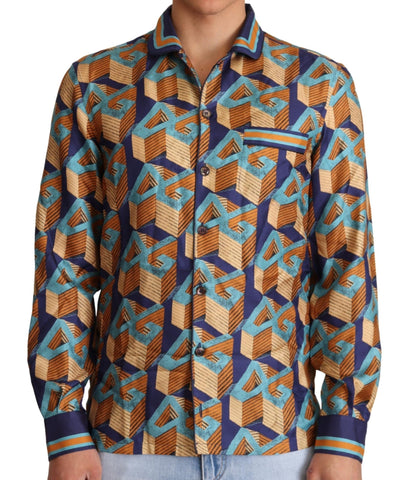 Multicolor DG Logo Silk Mens Top Shirt Dolce & Gabbana