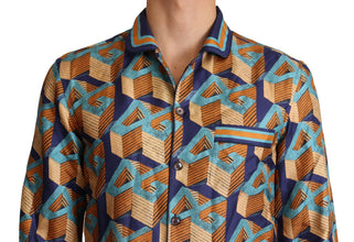 Multicolor DG Logo Silk Mens Top Shirt Dolce & Gabbana