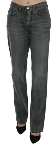 Gray Washed Mid Waist Straight Denim Pants Jeans Just Cavalli