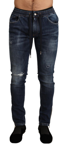 Blue Cotton Stretch Tattered Denim Jeans Dolce & Gabbana