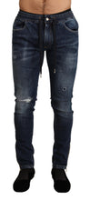 Blue Cotton Stretch Tattered Denim Jeans Dolce & Gabbana