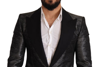 Gray Metallic Black Slim Tuxedo Blazer Dolce & Gabbana
