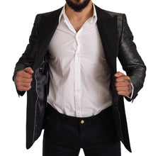 Gray Metallic Black Slim Tuxedo Blazer Dolce & Gabbana