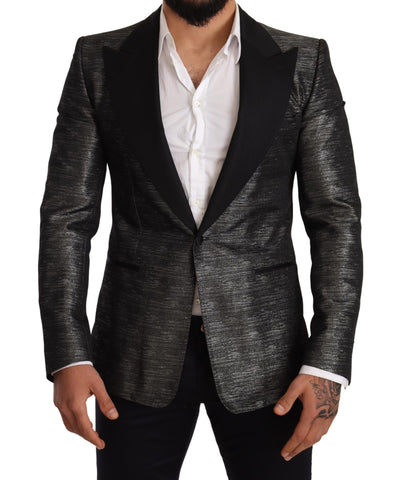 Gray Metallic Black Slim Tuxedo Blazer Dolce & Gabbana