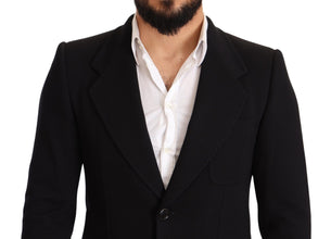 Black Cotton Slim Fit Coat Jacket  Blazer Dolce & Gabbana