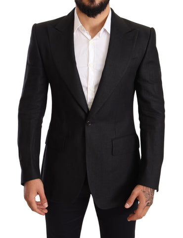 Black Linen Slim Fit Coat Jacket Blazer Dolce & Gabbana