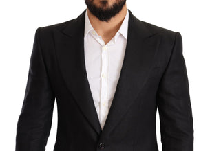 Black Linen Slim Fit Coat Jacket Blazer Dolce & Gabbana