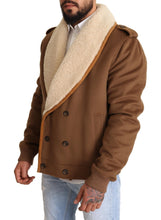 Brown Double Breasted Shearling Coat Jacket Dolce & Gabbana
