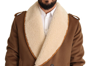 Brown Double Breasted Shearling Coat Jacket Dolce & Gabbana