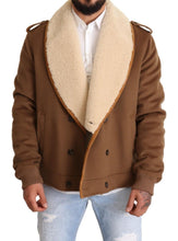 Brown Double Breasted Shearling Coat Jacket Dolce & Gabbana