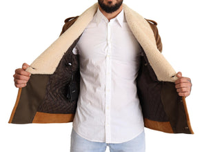 Brown Double Breasted Shearling Coat Jacket Dolce & Gabbana