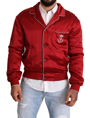 Red Silk Button DG Logo Bomber Jacket Dolce & Gabbana