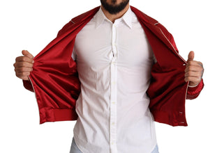 Red Silk Button DG Logo Bomber Jacket Dolce & Gabbana