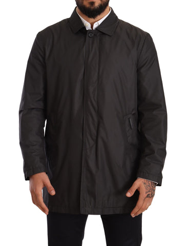 Black Polyester Mens Trench Coat Jacket Dolce & Gabbana